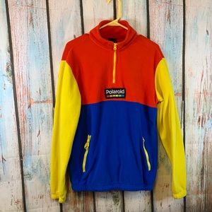 Retro Polaroid Color Block Primary Colors Quarter-Zip Fleece Jacket Size S